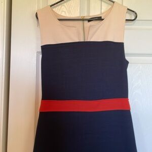41 Hawthorn M color block tank midi dress lined skirt area zippered back navy